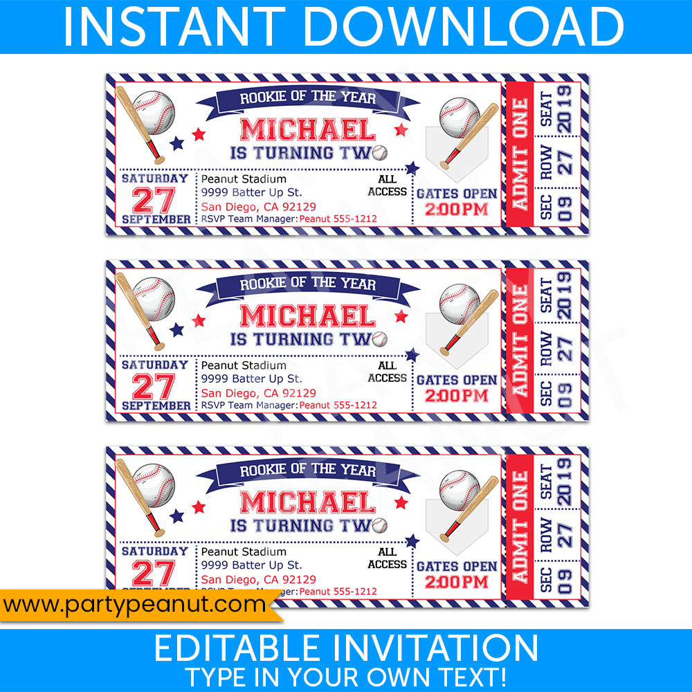 Free Printable Baseball Ticket Birthday Invitations